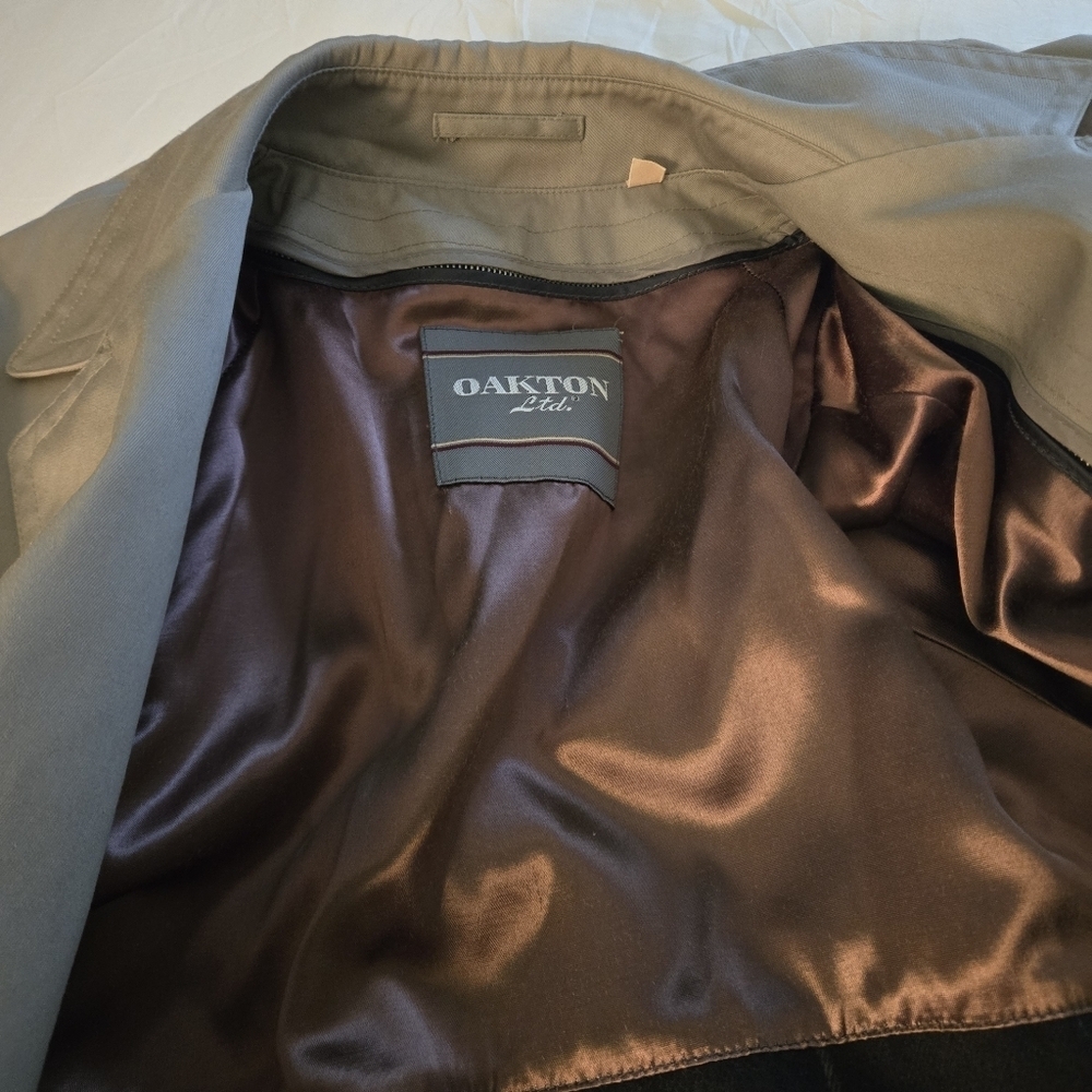 Oakton Ltd. Men's 38S Beige Trench Coat Classic Zip Out Liner Single Breasted - Picture 7 of 16